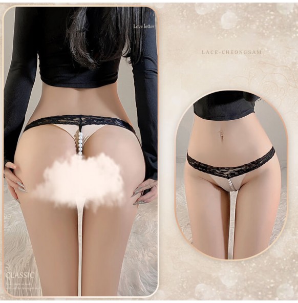 FEE ET MOI - Floral Lace Beaded Panties (Black) FEE ET MOI - Floral Lace Beaded Panties (Black)